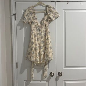 Altar'd State Cream and Gray Floral Blouse